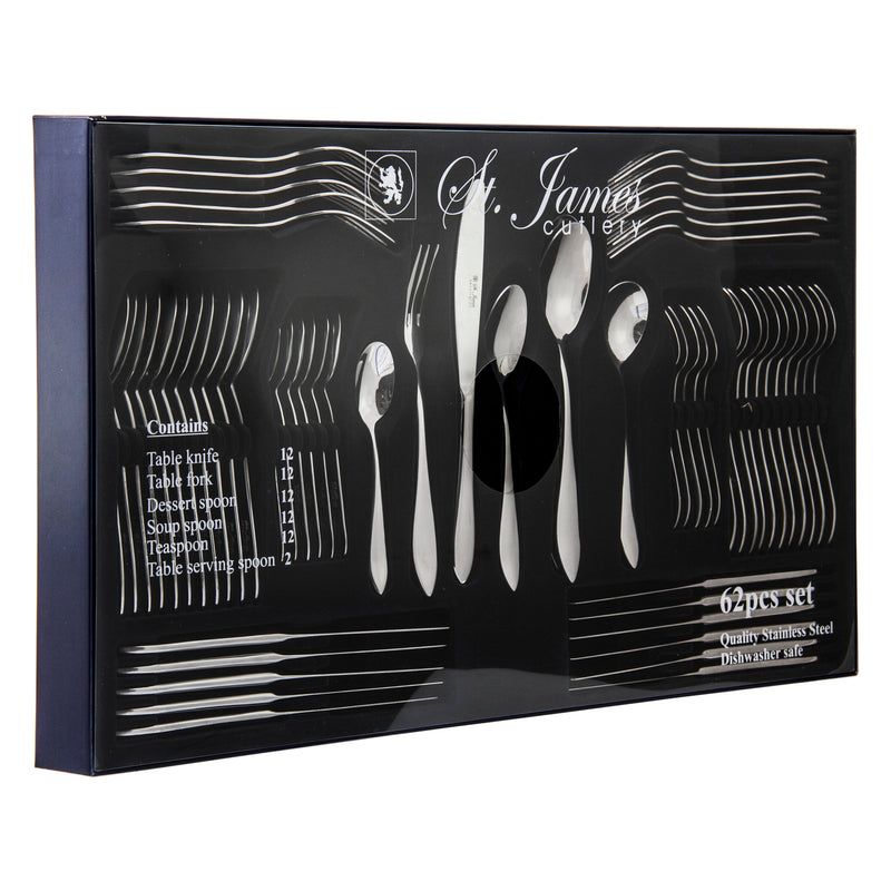 ST. JAMES CUTLERY KENSINGTON 62 PIECE SET IN CARDBOARD GIFT BOX