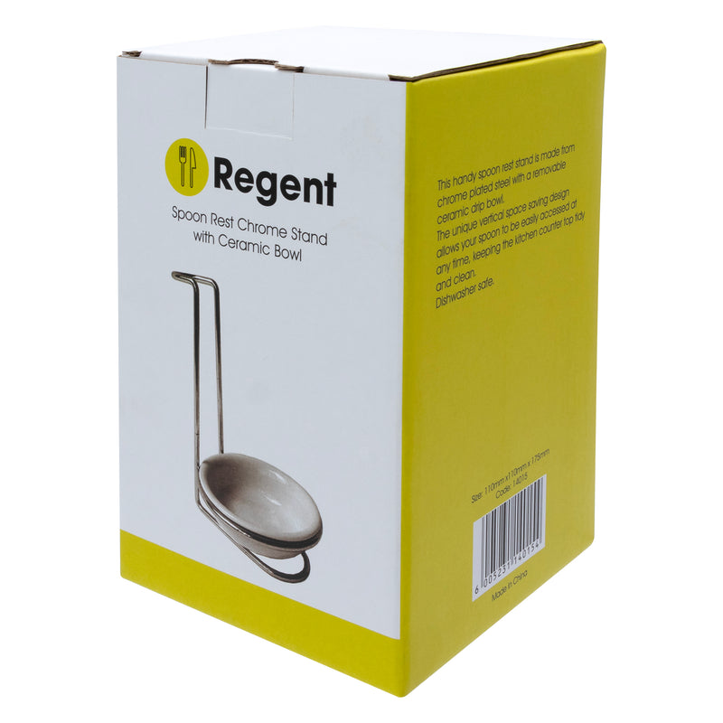 REGENT KITCHEN SPOON REST CHROME STAND WITH CERAMIC BOWL, (110X110X175MM)