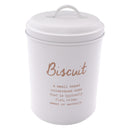 REGENT KITCHEN BISCUIT CANISTER WHITE WITH GOLD PRINTING, (135MM DIAX175MM)