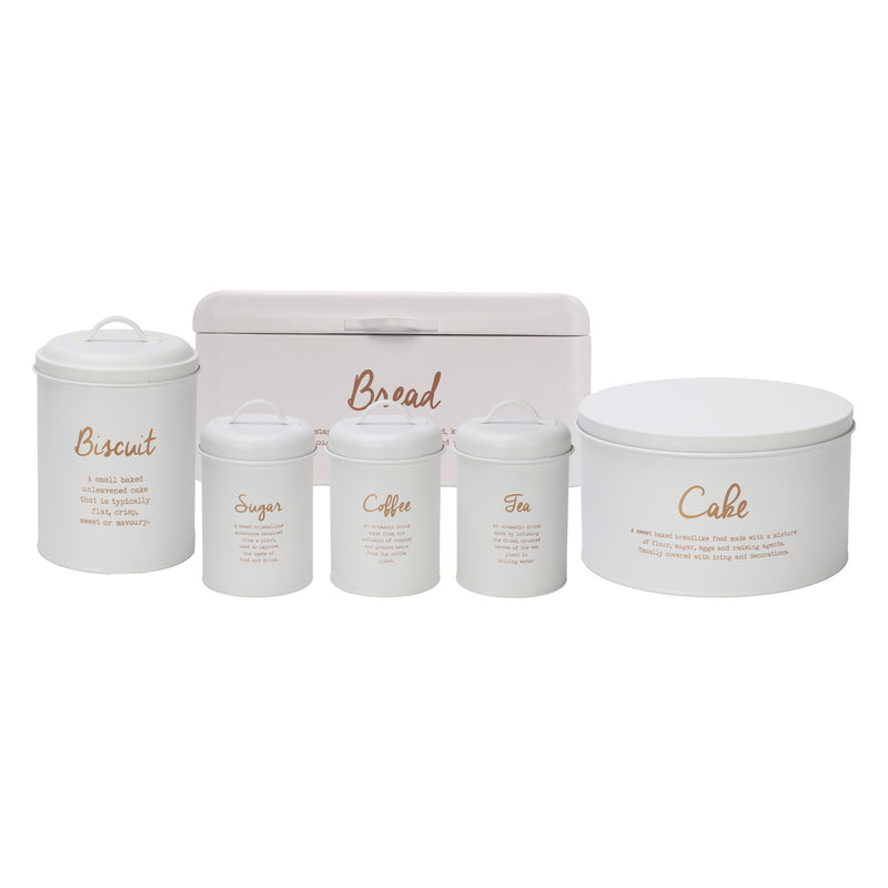 REGENT KITCHEN BISCUIT CANISTER WHITE WITH GOLD PRINTING, (135MM DIAX175MM)