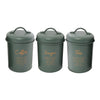 REGENT KITCHEN TEA, COFFEE & SUGAR CANISTERS GREEN WITH GOLD PRINTING 3 PCE SET,  (100MM DIAX160MM)