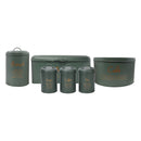 REGENT KITCHEN TEA, COFFEE & SUGAR CANISTERS GREEN WITH GOLD PRINTING 3 PCE SET,  (100MM DIAX160MM)