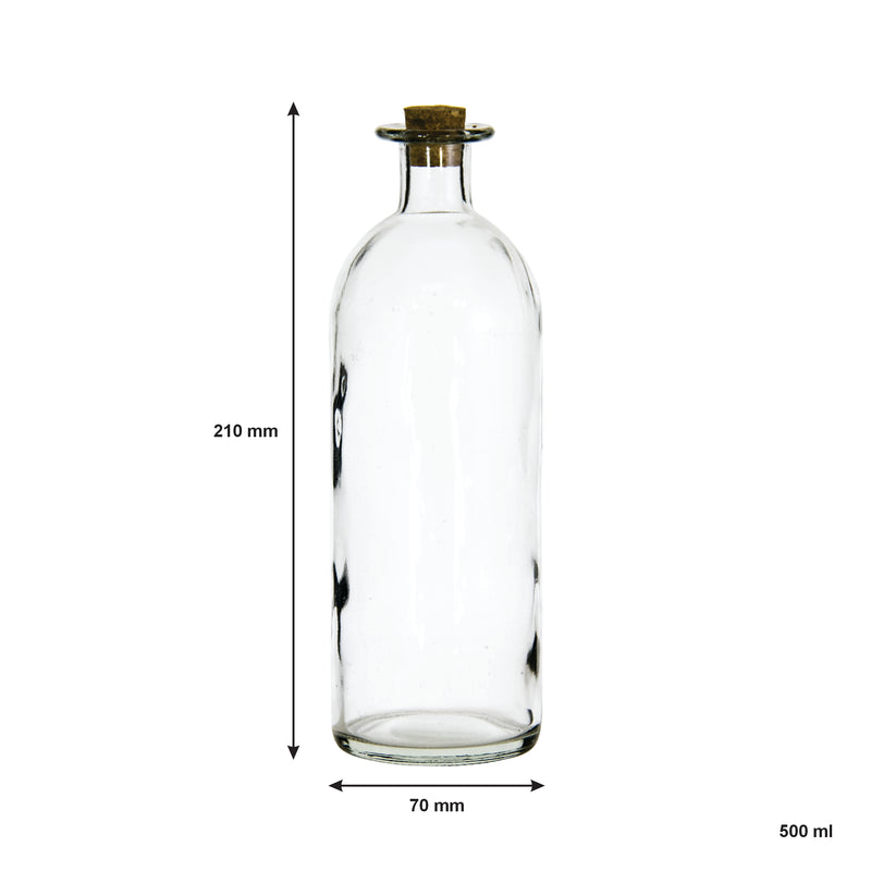 REGENT GLASS BOTTLE WITH CORK LID, 500ML (70MM DIAX210MM)