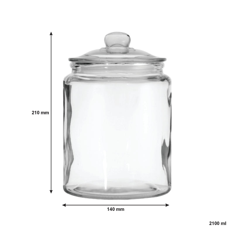 REGENT ROUND GLASS JAR WITH GLASS LID, 2.1LT (210X140MM DIA)