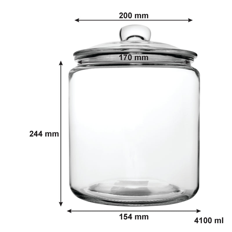 REGENT ROUND GLASS JAR WITH GLASS LID, 4.1LT (250X185MM DIA)