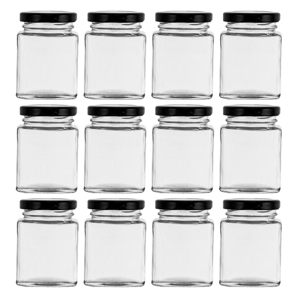 REGENT GLASS SQUARE JAR WITH BLACK LID 12 PACK, 100ML (75X50X50MM)