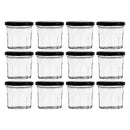 REGENT GLASS FACETED JAR WITH BLACK LID 12 PACK, 150ML (73MM DIAX65MM)