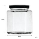 REGENT GLASS HEXAGONAL JAR WITH BLACK LID 6 PACK, 380ML (102X85X85MM)