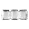 REGENT GLASS HEXAGONAL JAR WITH BLACK LID 6 PACK, 380ML (102X85X85MM)