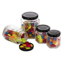 REGENT GLASS HEXAGONAL JAR WITH BLACK LID 12 PACK, 60ML (53X50X50MM)