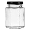 REGENT GLASS HEXAGONAL JAR WITH BLACK LID 12 PACK, 130ML (82X55X55MM)