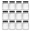 REGENT GLASS HEXAGONAL JAR WITH BLACK LID 12 PACK, 130ML (82X55X55MM)