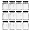 REGENT GLASS HEXAGONAL JAR WITH BLACK LID 12 PACK, 130ML (82X55X55MM)