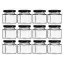 REGENT GLASS HEXAGONAL JAR WITH BLACK LID 12 PACK, 60ML (55X50X50MM)