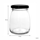 REGENT GLASS ROUND JAR WITH BLACK LID,12 PACK, 210ML (70MM DIAX90MM)