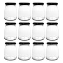 REGENT GLASS ROUND JAR WITH BLACK LID,12 PACK, 210ML (70MM DIAX90MM)