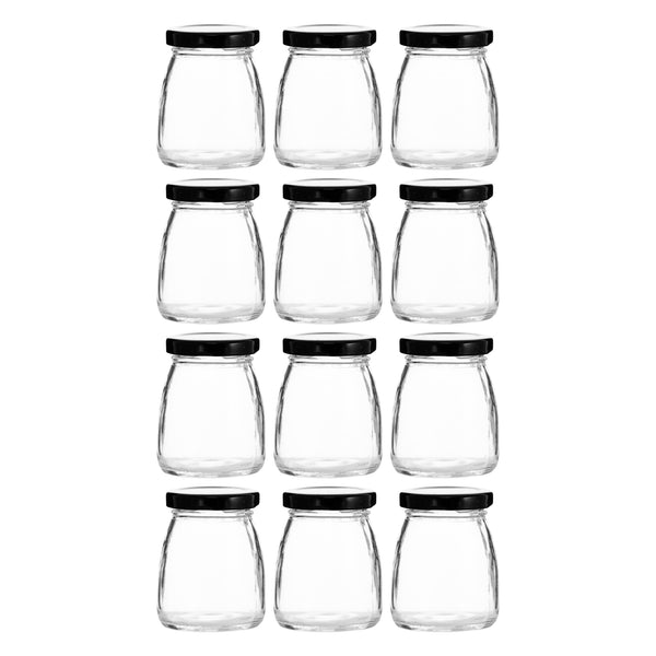 REGENT GLASS ROUND JAR WITH BLACK LID 12 PACK, 100ML (55MM DIAX75MM)