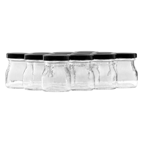 REGENT GLASS ROUND JAR WITH BLACK LID 12 PACK, 50ML (43MM DIAX55MM)