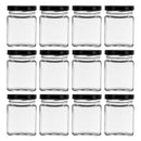 REGENT GLASS SQUARE JAR WITH BLACK LID 12 PACK, 150ML (76X55X55MM)