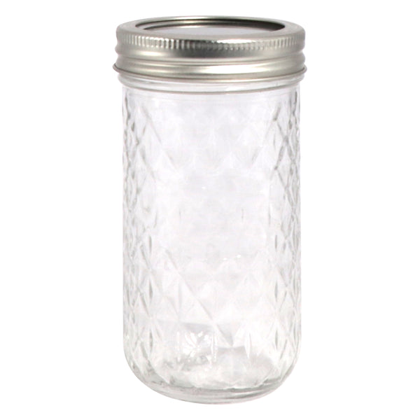 REGENT GLASS QUILTED CRYSTAL JELLY PRESERVE JAR WITH LID & BAND 6 PACK, 350ML (150X75MM DIA)