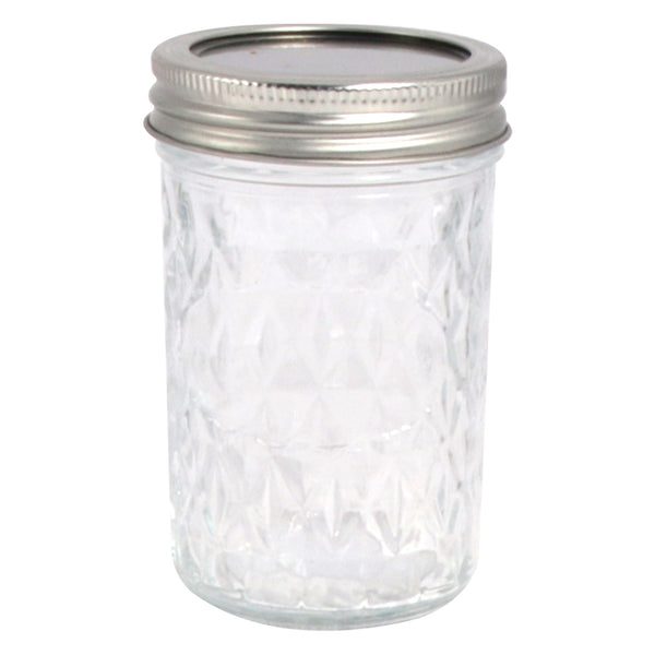 REGENT GLASS QUILTED CRYSTAL JELLY PRESERVE JAR WITH LID & BAND 6 PACK, 240ML (110X75MM DIA)