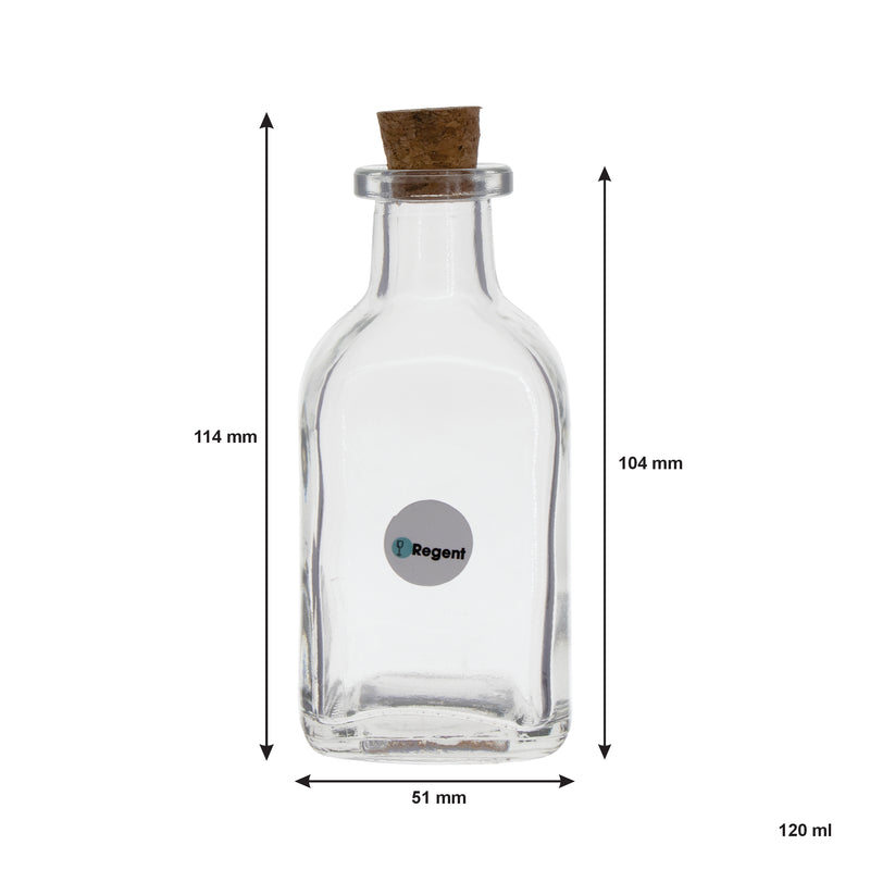 REGENT GLASS SQUARE BOTTLES WITH CORK LIDS 6 PACK, 120ML (114X51X51MM)