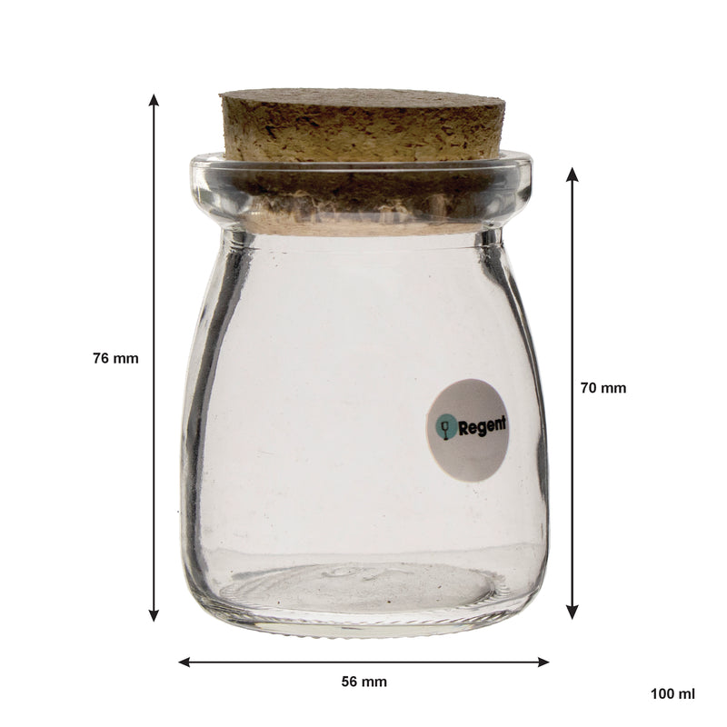 REGENT GLASS ROUND JARS WITH CORK LIDS 6 PACK, 100ML (56MM DIAX76MM)