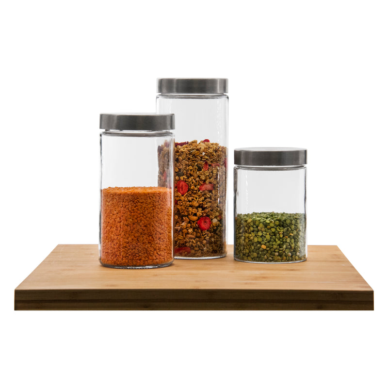 CONSOL CHICAGO CANISTERS WITH ST STEEL LIDS 3 PIECE SET, (170/220/275X115MM DIA)