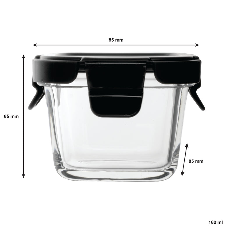 CONSOL SQUARE GLASS BABY FOOD CONTAINER WITH  VENTED CLIP LID (2 PCS), 160ML (85X85X65MM)