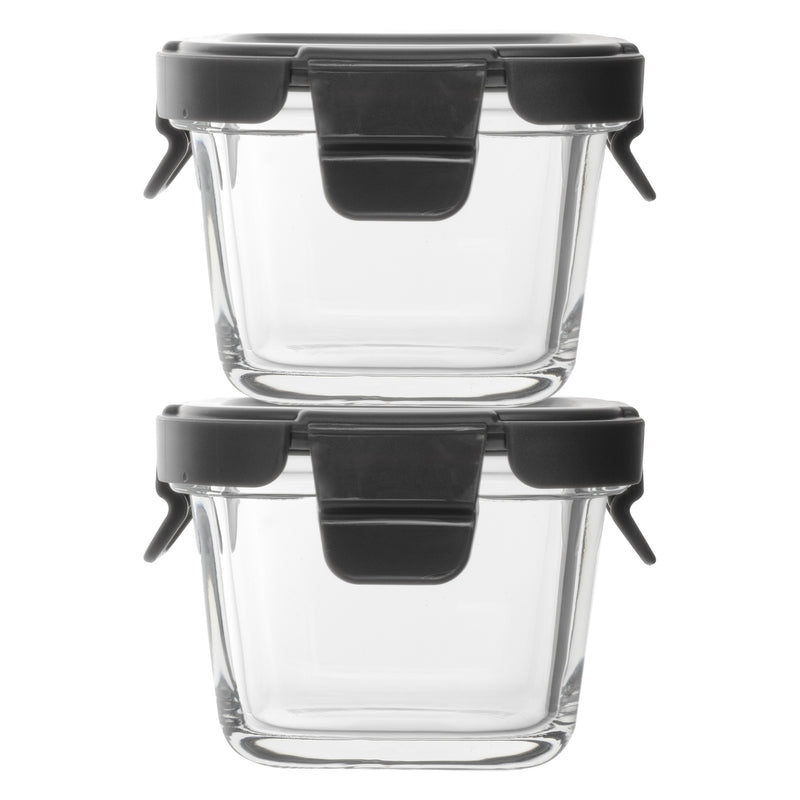 CONSOL SQUARE GLASS BABY FOOD CONTAINER WITH  VENTED CLIP LID (2 PCS), 160ML (85X85X65MM)