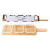 CONSOL SANTORINI 3 CLEAR SQUARE GLASS BOWLS (140ML) ON A BAMBOO SERVING BOARD, (440X105X50MM)