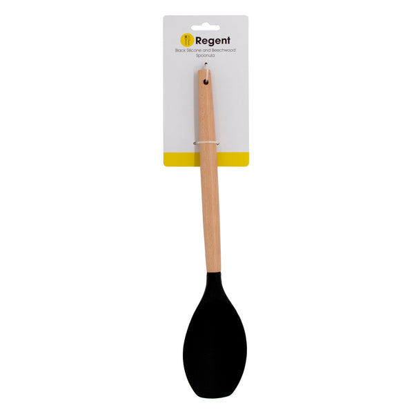 REGENT KITCHEN SPOONULA BLACK SILICONE AND WOODEN HANDLE, (330X70X20MM)