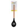 REGENT KITCHEN SLOTTED SPOON BLACK SILICONE AND WOODEN HANDLE, (340X70MM)