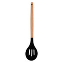 REGENT KITCHEN SLOTTED SPOON BLACK SILICONE AND WOODEN HANDLE, (340X70MM)