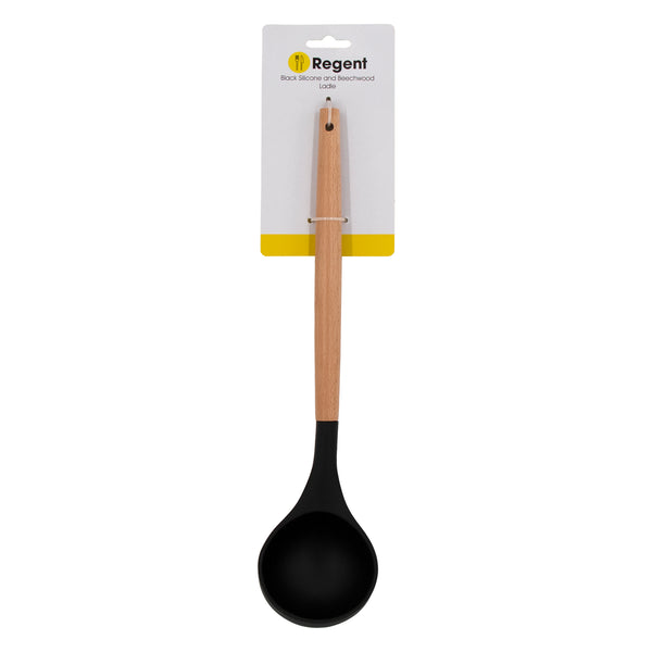 REGENT KITCHEN LADLE BLACK SILICONE AND WOODEN HANDLE, (340X75MM)