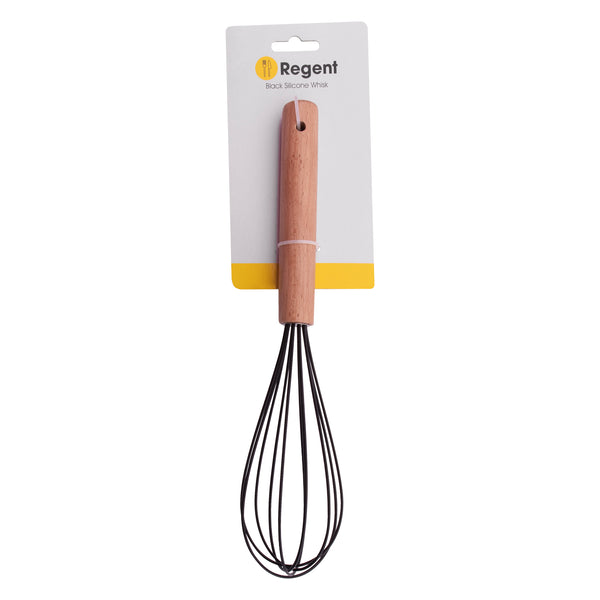 REGENT KITCHEN WHISK BLACK SILICONE AND WOODEN HANDLE, (260X60X60MM)