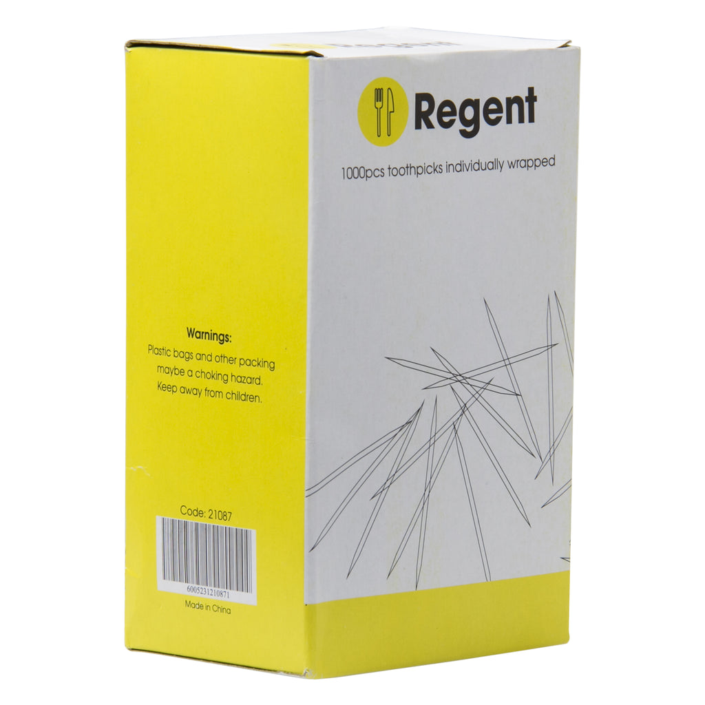 REGENT WOODEN TOOTHPICKS 1000PCS INDIV. WRAPPED IN A BOX, (65X2.2MM DIA)