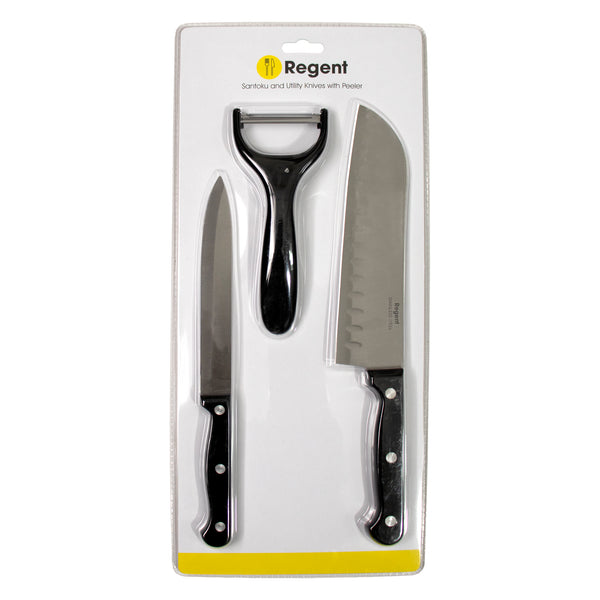 REGENT KITCHEN SANTOKU, UTILITY KNIVES WITH PEELER 3PC SET , (290MM l 245MM l 145MM)