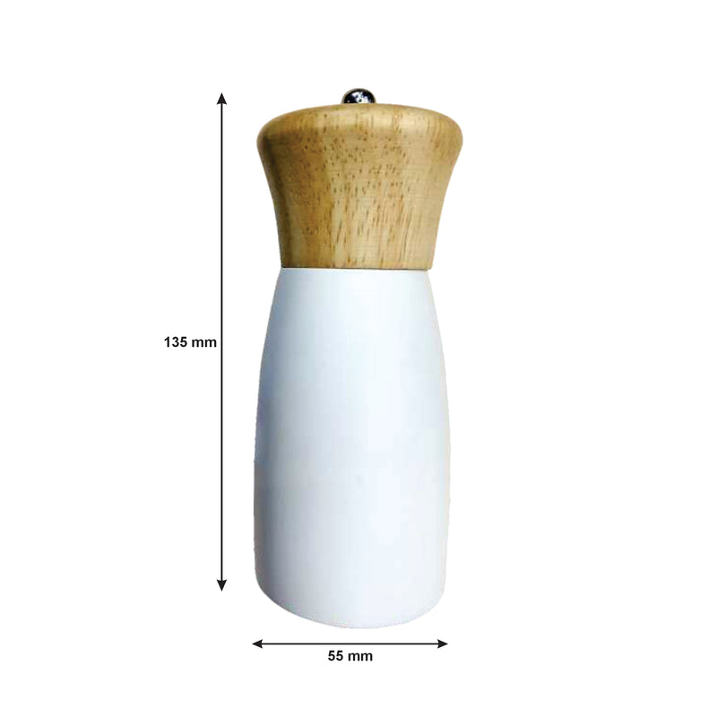 REGENT KITCHEN SALT/PEPPER WOODEN GRINDER WITH A NATURAL & WHITE FINISH EACH, (150X50MM DIA)