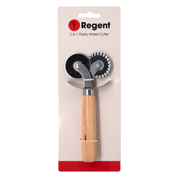 REGENT BAKEWARE 2 IN 1 PASTRY WHEEL CUTTER ST. STEEL WITH WOODEN HANDLE, (160X70X25MM)