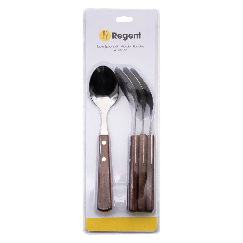 REGENT KITCHEN SPOONS WITH WOODEN HANDLES 4PCE SET, (205X42X10MM)