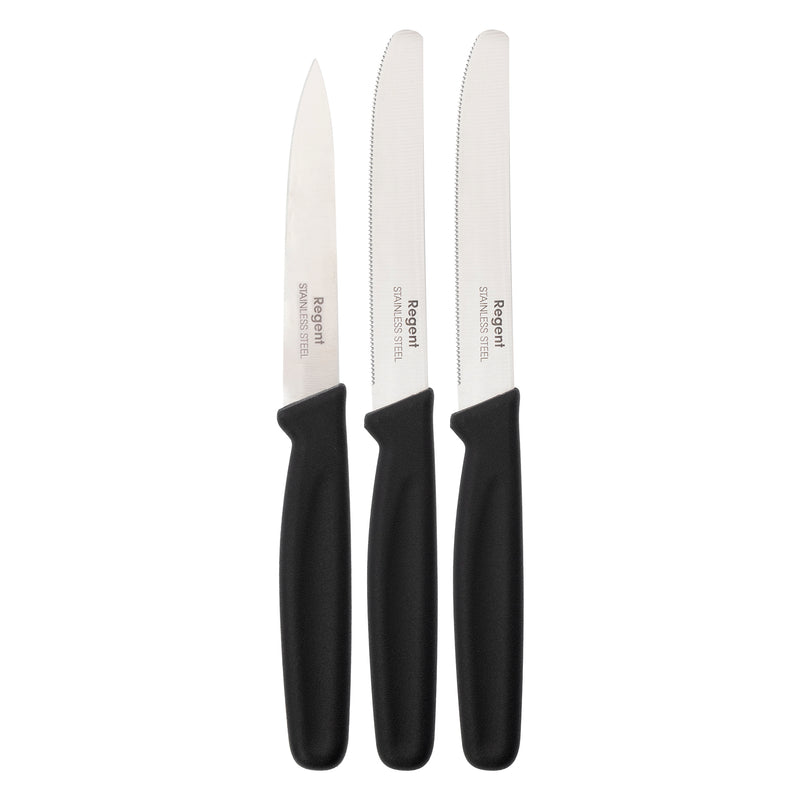 REGENT KITCHEN PARING KNIVES WITH BLACK HANDLES 3 PIECE SET, (204/207X20X10MM)