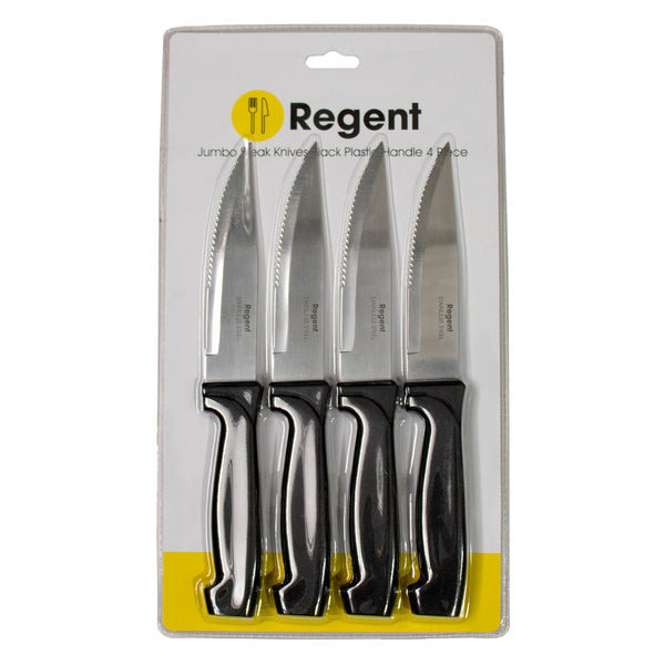 REGENT KITCHEN JUMBO STEAK KNIFE WITH BLACK PP HANDLE 4 PCE SET, (30X15X240MM)