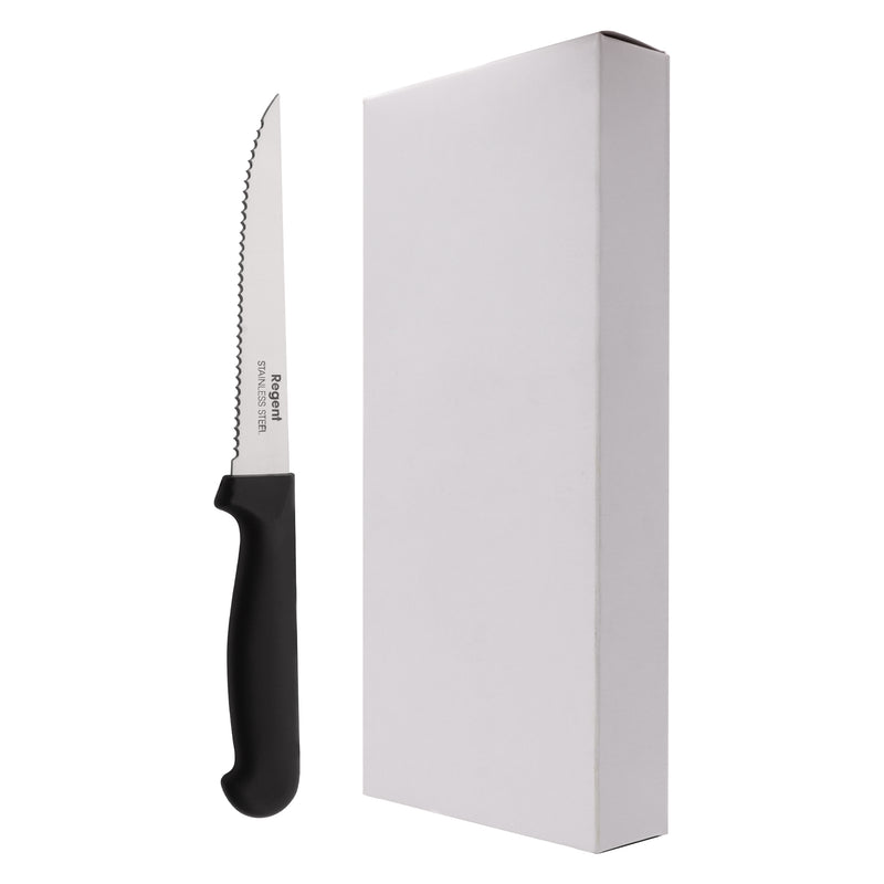 REGENT CUTLERY STEAK KNIFE WITH SHARP TIP WITH PP BLACK HANDLE 1 DOZ, (210X25X12MM)