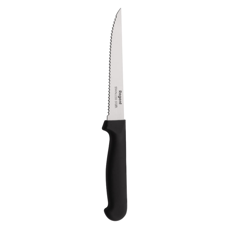 REGENT CUTLERY STEAK KNIFE WITH SHARP TIP WITH PP BLACK HANDLE 1 DOZ, (210X25X12MM)