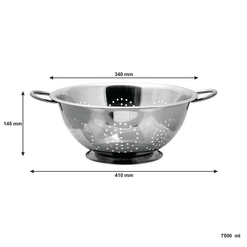 REGENT KITCHEN COLANDER STAINLESS STEEL, 7.5LT (410/340MM DIAX145MM)