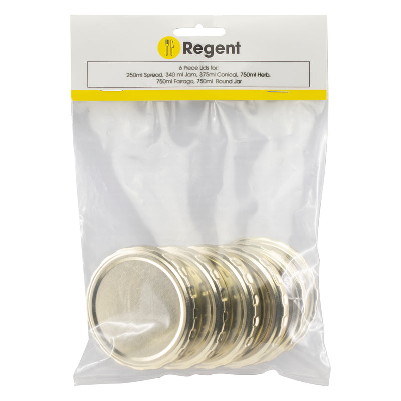 REGENT JAR LIDS GOLD 6 PACK, (70MM DIA)