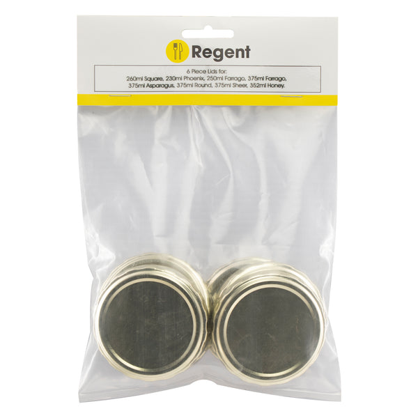 REGENT JAR LIDS GOLD 6 PACK, (63MM DIA)