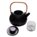 REGENT CAST IRON NAMBU TEKKI STYLE JAPANESE TEAPOT WITH BAMBOO HANDLE BLACK, (900ML)