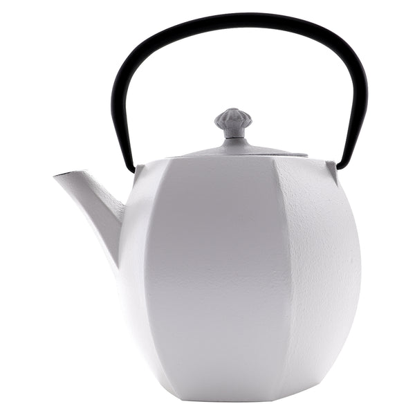 REGENT CAST IRON NAMBU TEKKI STYLE JAPANESE TEAPOT WHITE WITH BLACK HANDLE, (800ML)